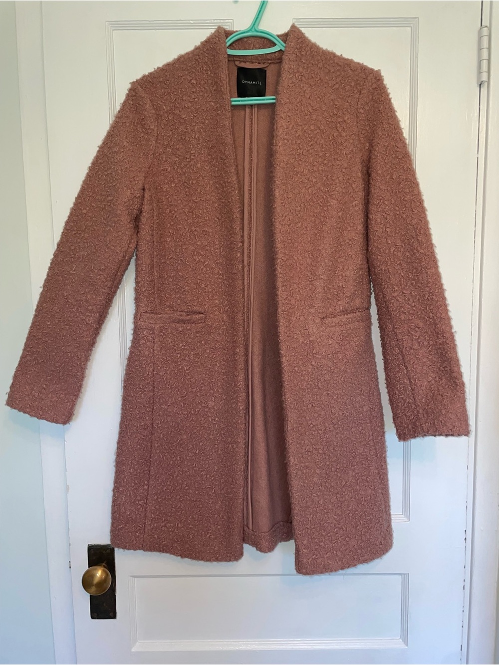 Dynamite Women's Pink Bouclé Open Front Coat